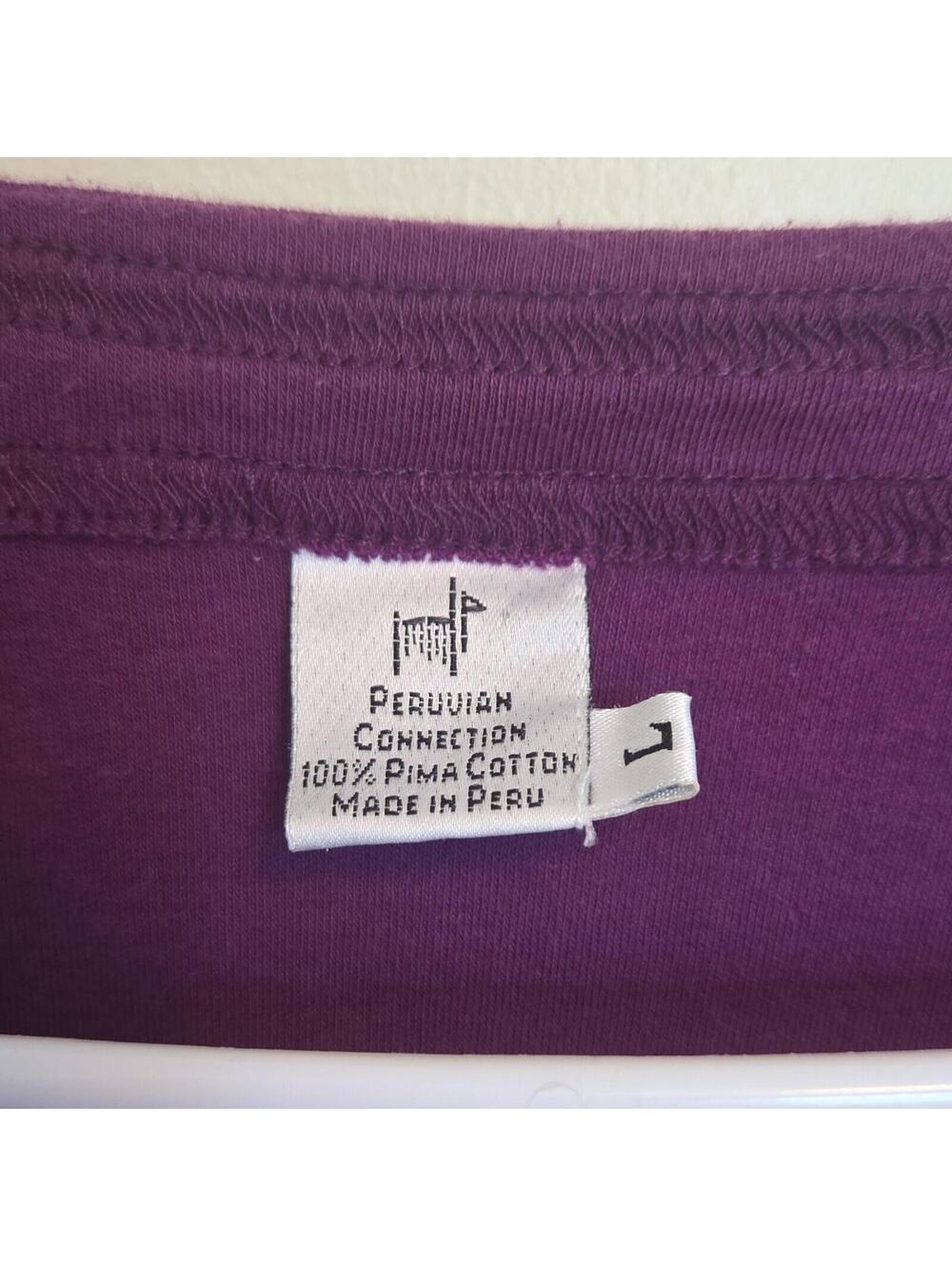 Peruvian Connection 100% Pima Cotton Knit Pullover Sweater Shirt Purple L Women - Picture 2 of 7